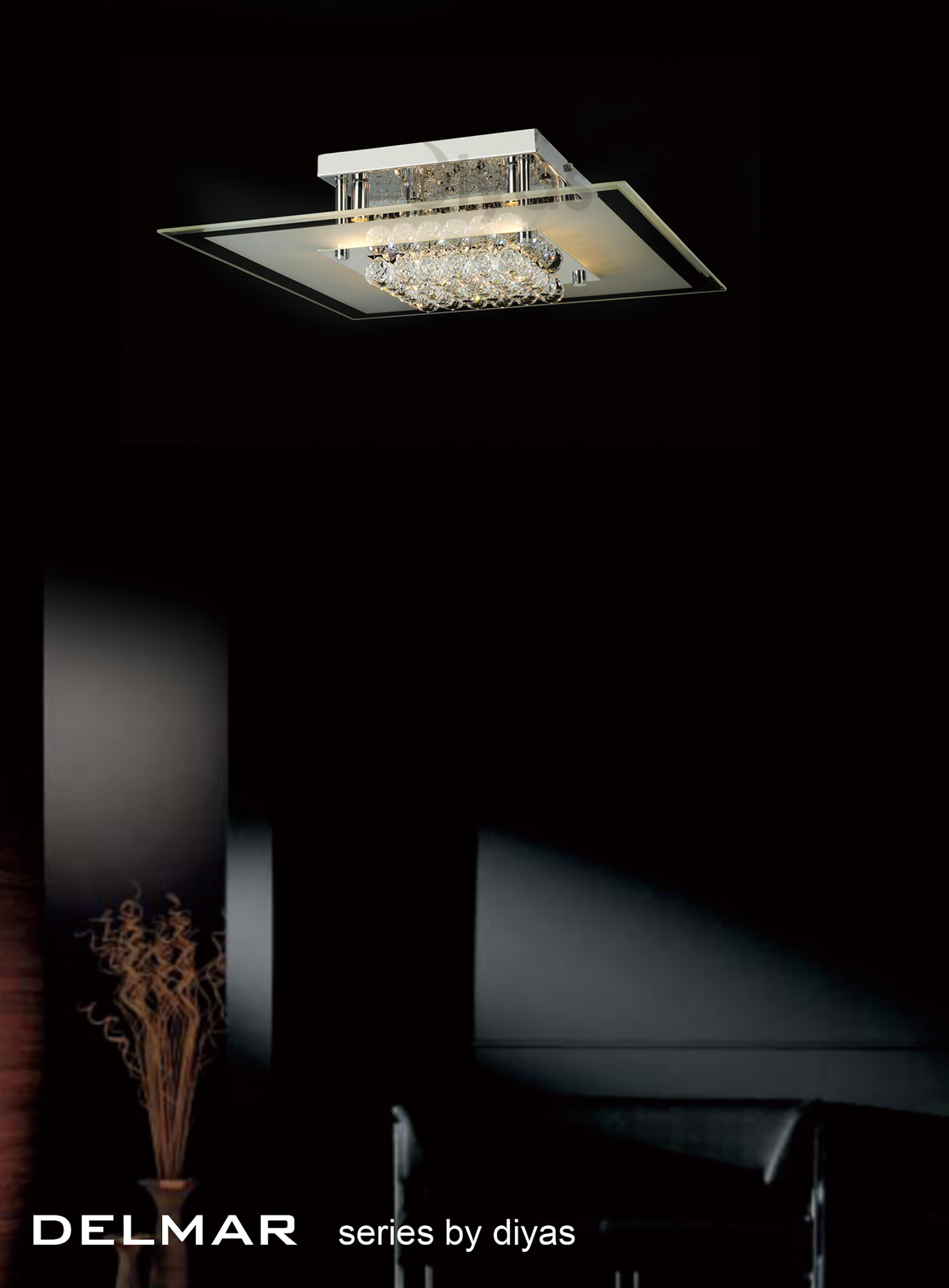 Delmar Crystal Ceiling Lights Diyas Ringed & Square Crystal Fittings